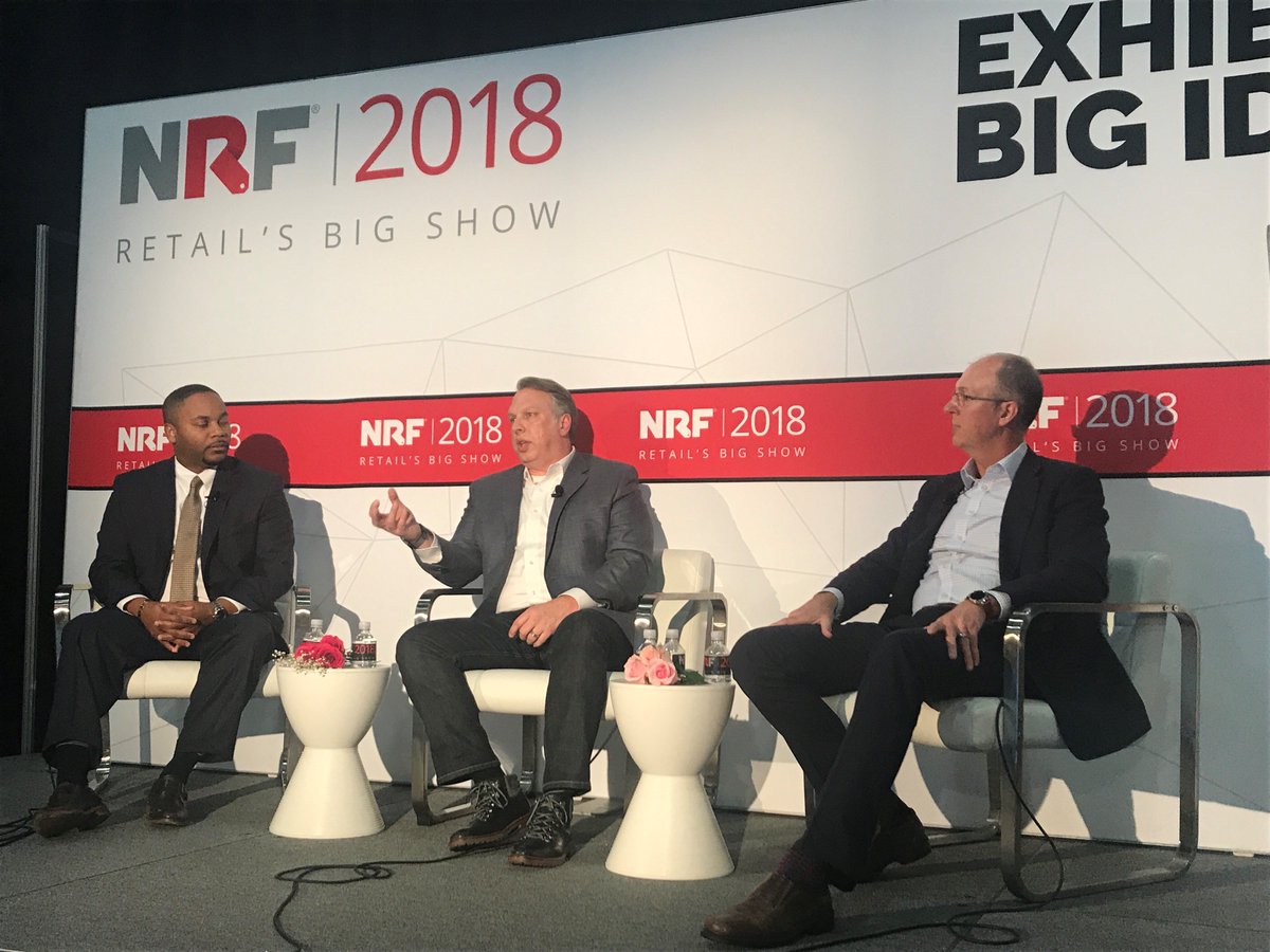 HighJump_ChadC's tweet photo. Thank you to the speakers on our retail panel at #NRF2018 on Tuesday night! Michael Luckett, Michal Wacht and Tim Lowe (L to R)! @connsinc @lowesfoods https://t.co/dr40YJXK2y
