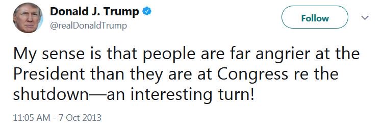 jatto223's tweet photo. @realDonaldTrump "My sense is that people are far angrier at" you.

#self-prophecy 
#TrumpShutdown https://t.co/tbXlImm5rU