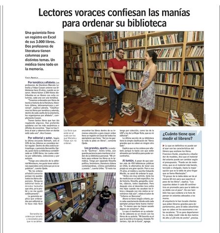 lectorcl's tweet photo. ¿Cómo está ordenada la biblioteca personal de estos lectores voraces? @arolasuribe @Maldita_berna cuentan sobre la suya en @LUN https://t.co/haCRa7F2cV ¿Y la tuya cómo es? https://t.co/ygY6z3VBBq