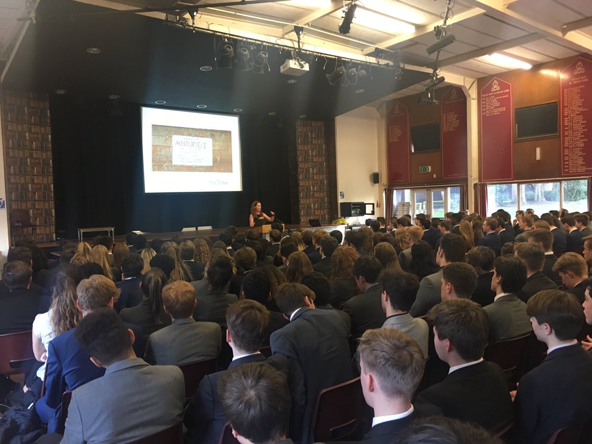SquadRS's tweet photo. A totally amazing speech by former student and Head Girl @ScarlettStock this week. She uses the work of her inspiration, the brilliant @thebradmontague, to inspire in her work as a prison officer and shared this to inspire 320 of our students. #BeYourSpaceJam #MakeAMasterpiece. https://t.co/DZaNePD091