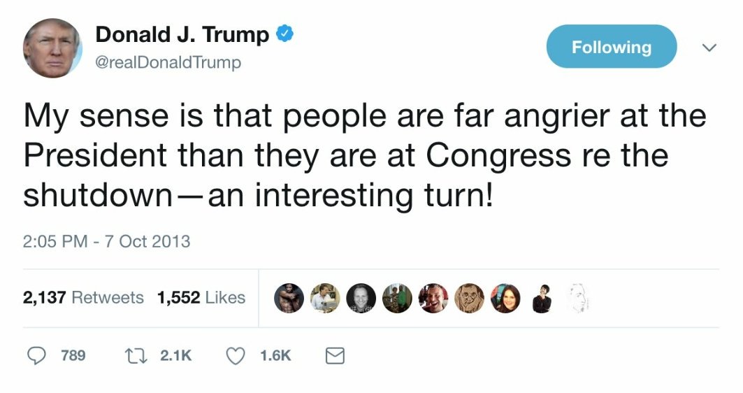 PallavPathak's tweet photo. A Trump tweet for everything! #TrumpShutdown https://t.co/Vv89Fb4BSC