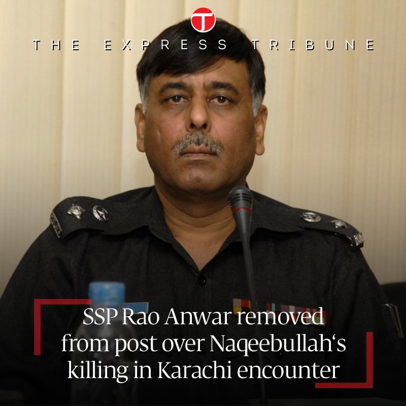 etribune's tweet photo. SSP Rao Anwar removed from post over Naqeebullah’s ‘encounter’ https://t.co/PV1A25hW1E https://t.co/XfcOXldtpv