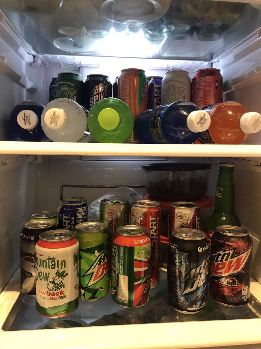 okay here's a shot of my friends' fridge pre-Mountain Dew tasting party. photo credit:  @Terri_A