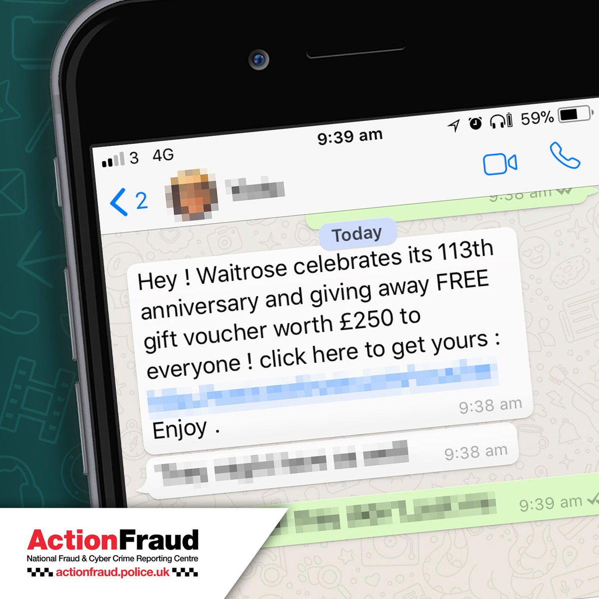 Fraudsters are at it again with the WhatsApp voucher scam. This time it's Waitrose🛒! If you click on the link you'll be asked to answer 3 questions and spam 20 of your friends 😯! The link appears to be another clever #homographattack - don't click! grahamcluley.com/whatsapp-vouch…