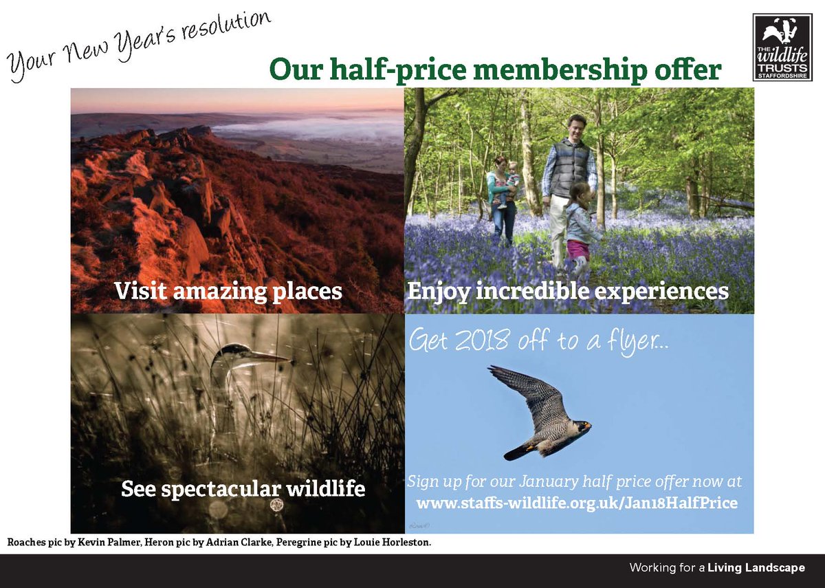 There's not long left to sign up for our half-price membership offer! Don't miss our on this super offer by signing up to support our work in the county here staffs-wildlife.org.uk/January2018 #StaffordshireHour