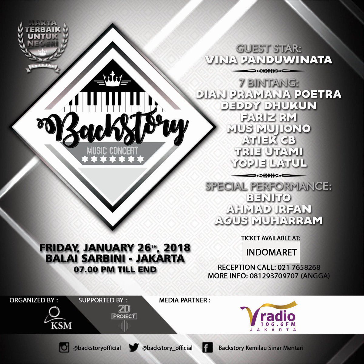 vradiofm's tweet photo. Deddy Dhukun & Dian Pramana Poetra dengan 7 Bintang
akan menggelar konser pertama nya di awal tahun dengan bertajuk :
โBack Story Music Concert 2018โ
Jumat, 26 Januari 2018
19.00 WIB - Selesai
Gedung Balai Sarbini
@backstory_offic
#80an #90an #Nostalgia #2DProject https://t.co/4SjJpEBD5T