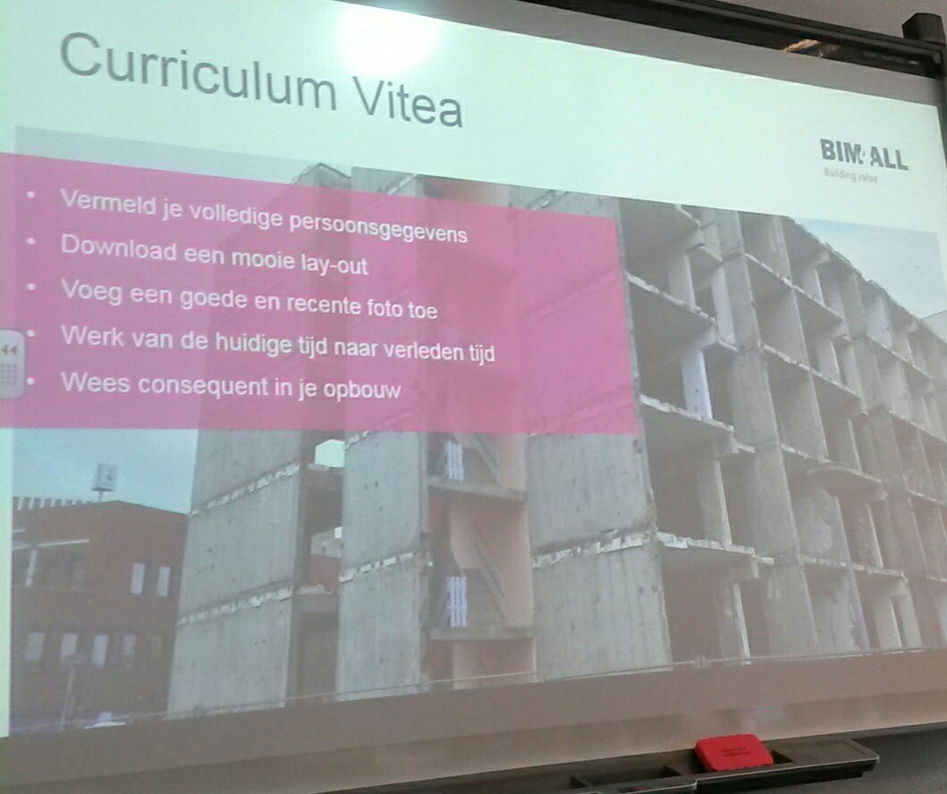 Huidige tweede jaars bouwkunde studenten krijgen solicitatietraining.
<a href="/BIM4ALL_nl/">BIM4ALL B.V.</a> 
Alvast een goede voorbereiding op de stage