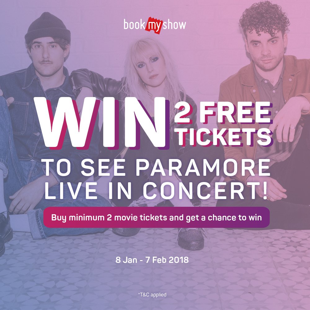 Mau tiket konser Paramore Tour Four Jakarta GRATIS? BookMyShow bakal membagikan 2 tiket setiap harinya. Berikut caranya bit.ly/bms-paramore #ParamoreJKT