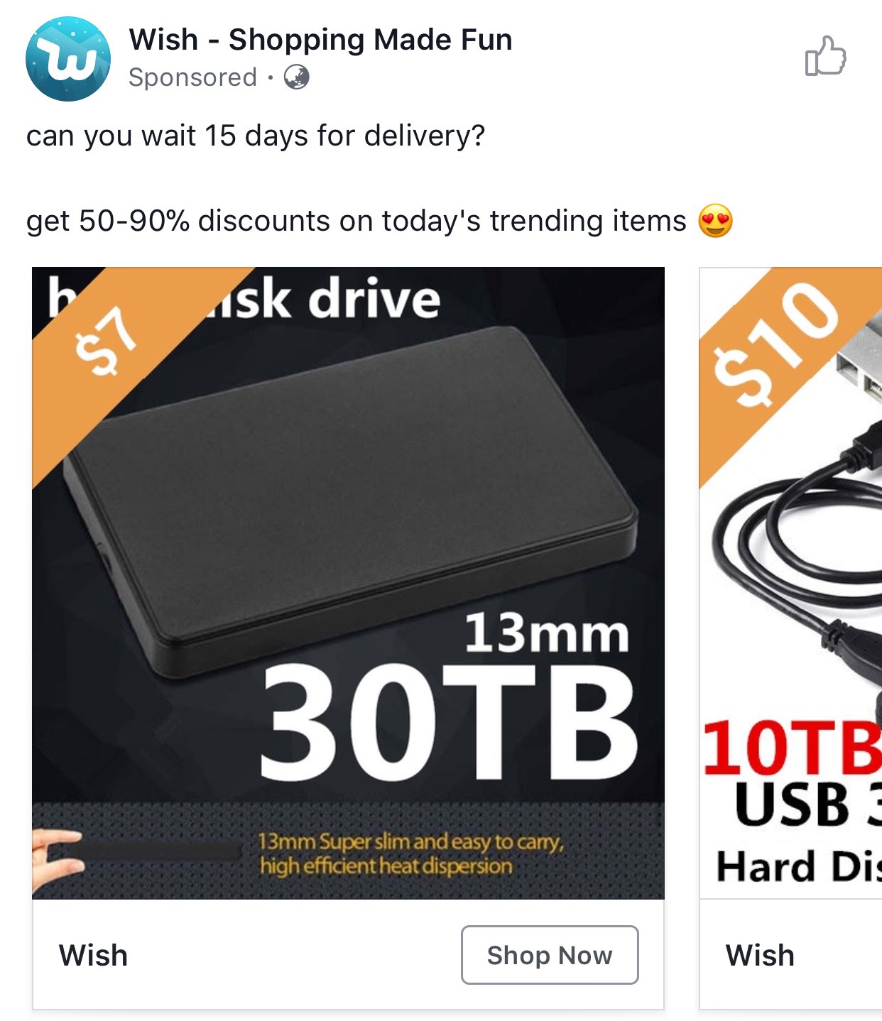 Lance McDonald on Twitter: "Hahaha this on wish for a 30TB Hard drive for is great. It's a 1TB drive. The text on the ad is an abbreviation of (