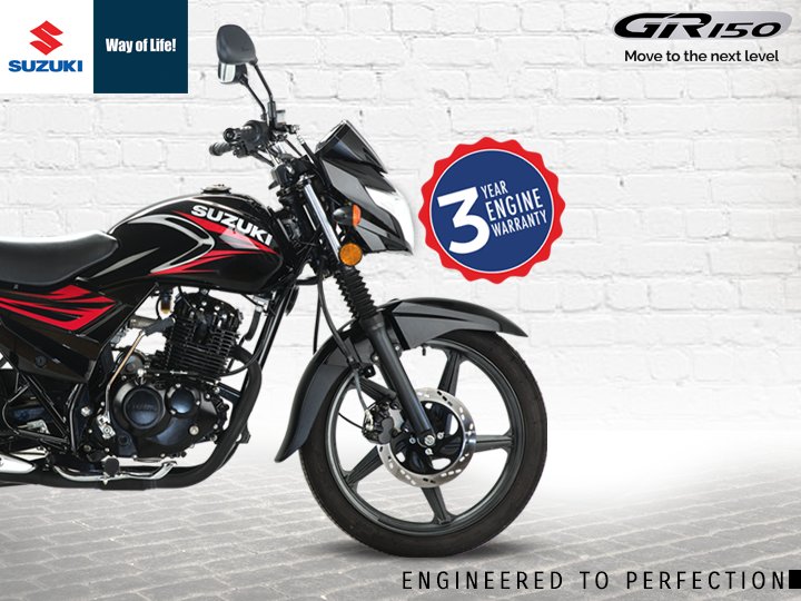 SuzukiPakistan's tweet photo. Engineered for Speed & Performance Suzuki GR150 - 150cc motorbike with Powerful Suspension, Aerodynamic Sleek Design, 5 Speed Gear, Front Disk Brake with 3 Year Engine Warranty.
#SuzukiPakistan #WayOfLife #SuzukiMotorbikes #GR150 #MoveToTheNextLevel https://t.co/YoU7miFKWz