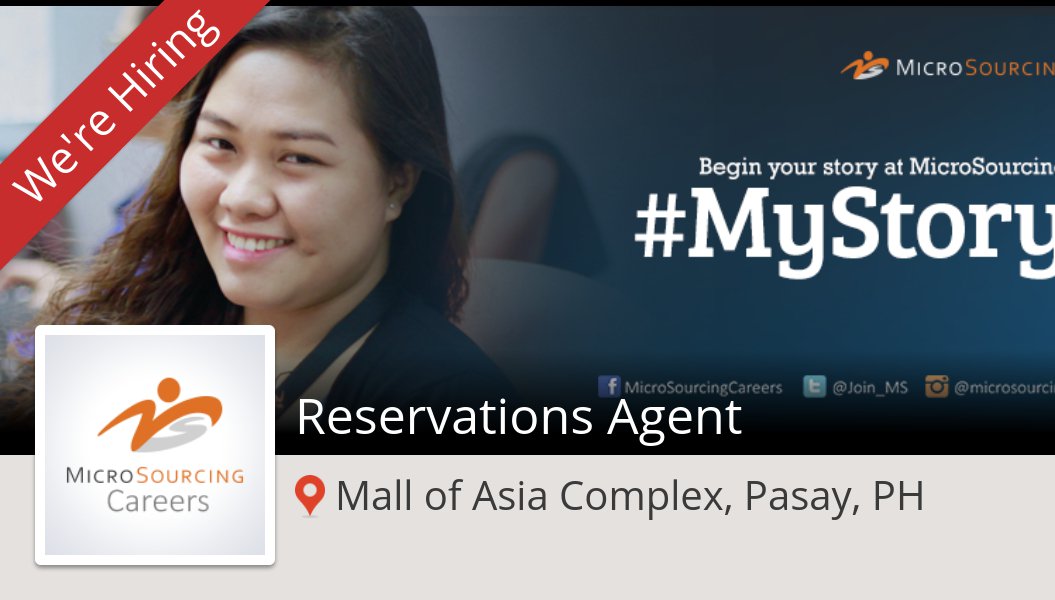Join_MS's tweet photo. #Reservations #Agent (#MallofAsiaComplexPasayPH) at #MicroSourcing #job https://t.co/yb3QMpv0Ou #NowHiring #ApplyNow https://t.co/PI6EGa6pdR