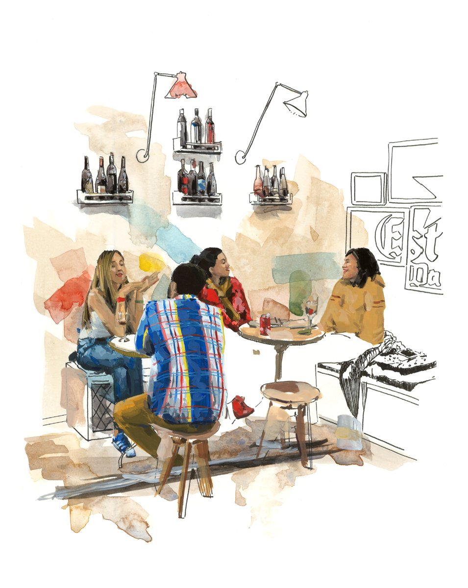 Barcelonink's tweet photo. L' INTRÈPID restaurant ambience.
A drawing made to illustrate the menu of one of my favourite restaurants in the Gràcia Neighborhood.
Undoubtedly, one of the commissions I have done with greater enthusiasm. https://t.co/IxCUHLYdiU