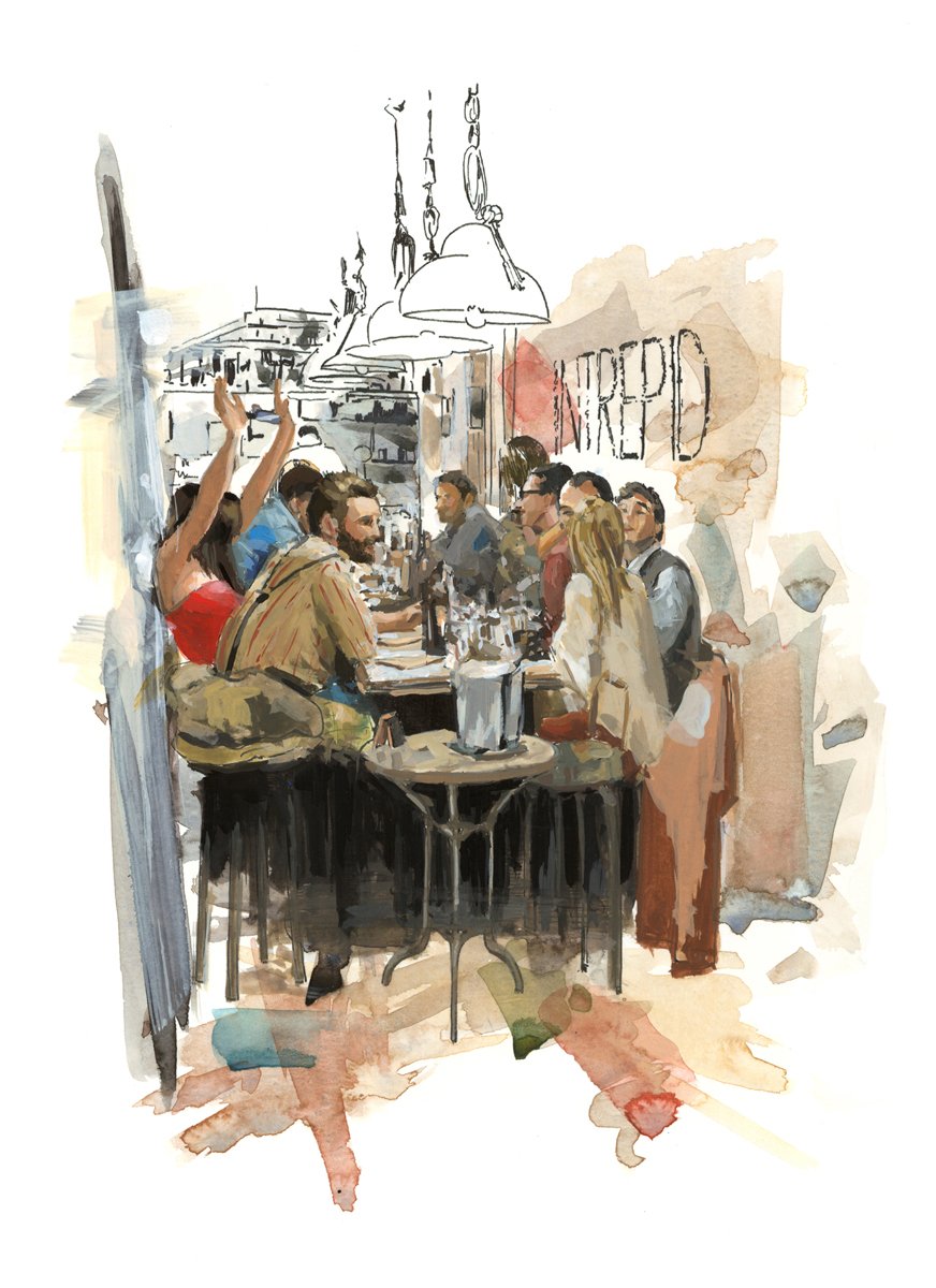 Barcelonink's tweet photo. L' INTRÈPID restaurant ambience.
A drawing made to illustrate the menu of one of my favourite restaurants in the Gràcia Neighborhood.
Undoubtedly, one of the commissions I have done with greater enthusiasm. https://t.co/IxCUHLYdiU