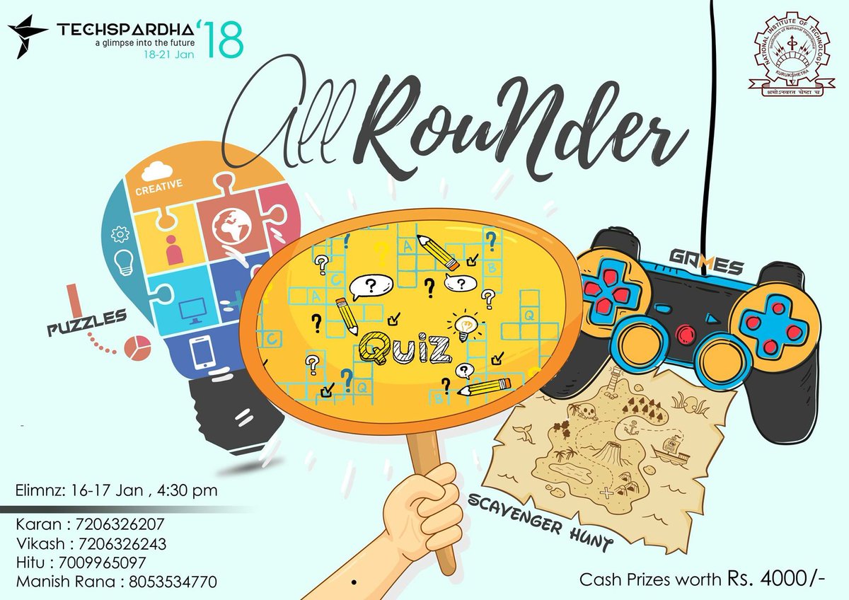 tsnitkkr's tweet photo. Do you think you are the one?
Come , participate in one-of-its kind event comprises of miscellaneous rounds ranging from quizzing to gaming to scavenger hunt.

Register yourself here: https://t.co/U2QcWLl5KF https://t.co/hL3pW917hF