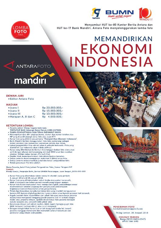 antarafoto's tweet photo. Yang hobi fotografi, yuk ikutan lomba foto bertema "Memandirikan Ekonomi Indonesia"... https://t.co/bBMBMwv9JI