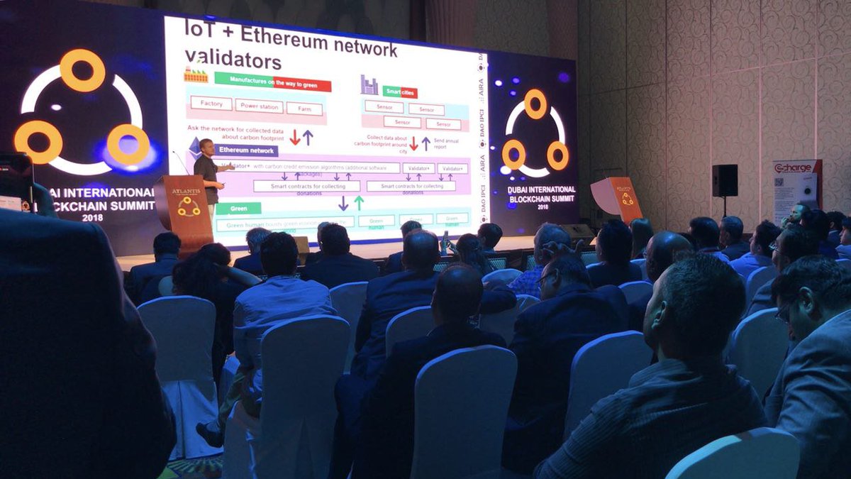 AIRA_Robonomics's tweet photo. Sergey @EnsRationis speaks about #Blockchain for climate at Dubai International Blockchain Summit. #EthereumCarbonCredits #Airalab https://t.co/L3t2NqDNhs