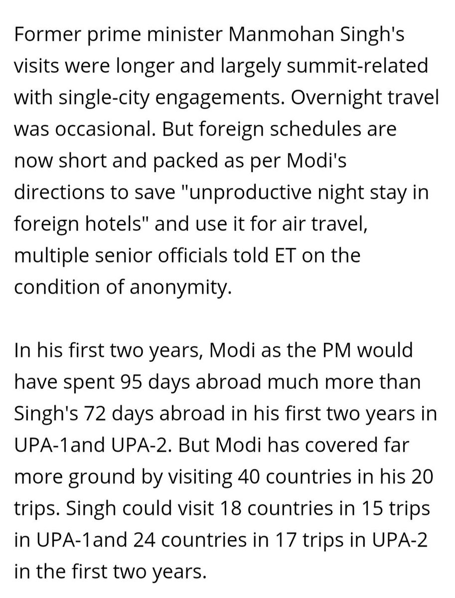 13.  #ModiForeignTripsMost efficient travel spending least time, covering maximum & getting worth of every rupee & second spent; this is what Modi does. Manmohan Singh ji could only visit 18 countries in 72 days against Modi covering 40 in 95 days. #WhyModiIn2019