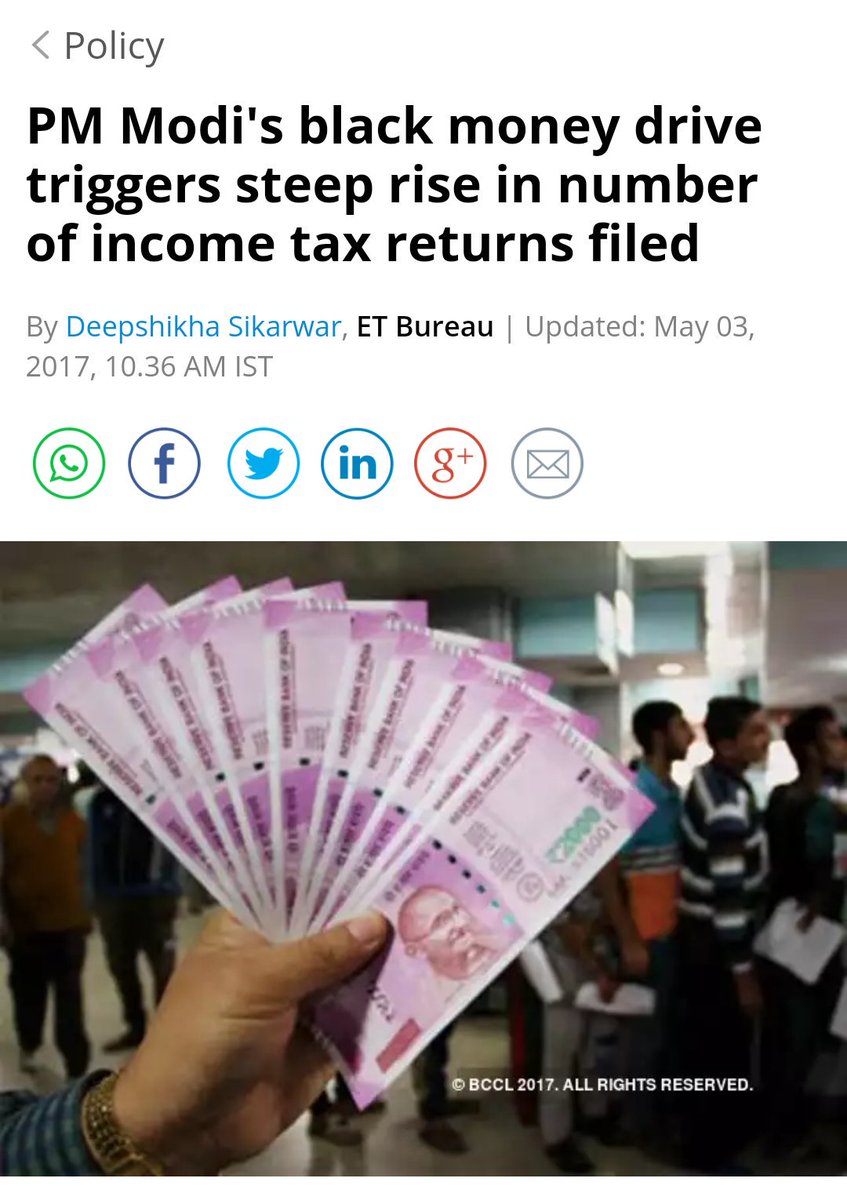14.  #WarOnBlackMoneyWith doors closing on Black Money through  #Demonetisation &  #DigitalIndia , people are slowly moving to doing business legally and legitimately. This year, we saw nearly 1 Cr more IT returns, which is a very healthy sign. #WhyModiIn2019