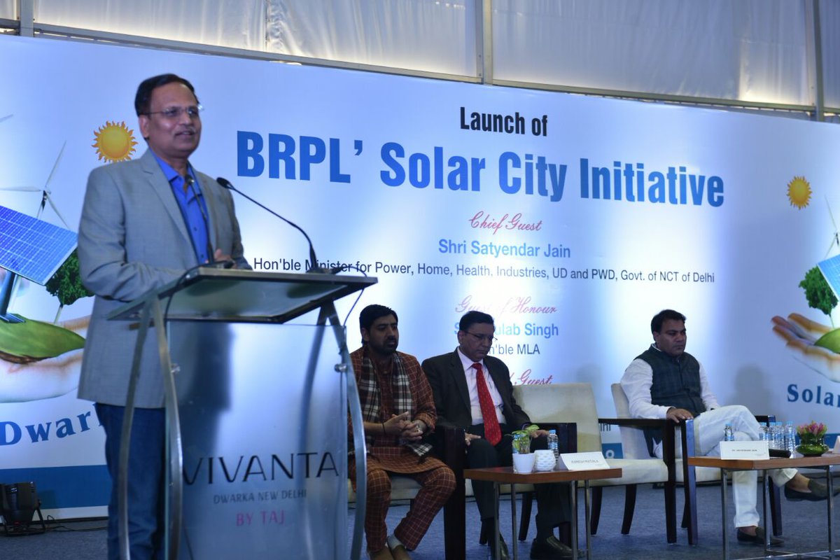 teriin's tweet photo. On the road to solarise Dwarka! Delhi Power Minister Satyendra Jain speaks at the Jan 7 launch of the BRPL Solar City Initiative, with @teriin as outreach partner, to promote #solar rooftop plants in Dwarka, in New Delhi. @giz_india #BSESSolar https://t.co/TV1h2qRPzo