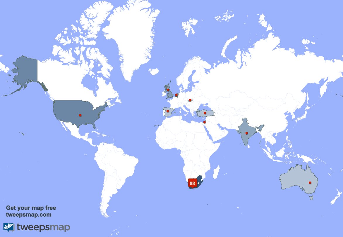 I have 1 new followers from South Africa last week. See tweepsmap.com/!Eastvaalmotors