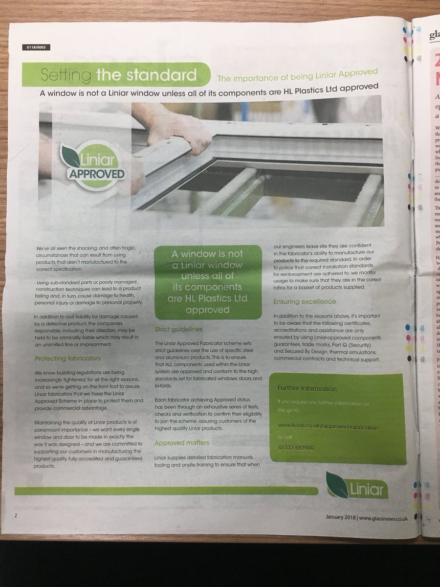 patrickfirmager's tweet image. Just seen this on the inside cover of @GlassNewsmag. I'm proud to say that @TruFrame have been a committed @Liniarprofiles Approved Fabricator since the scheme's inception in 2015. Ensuring the integrity of our manufactured products is so important to us.