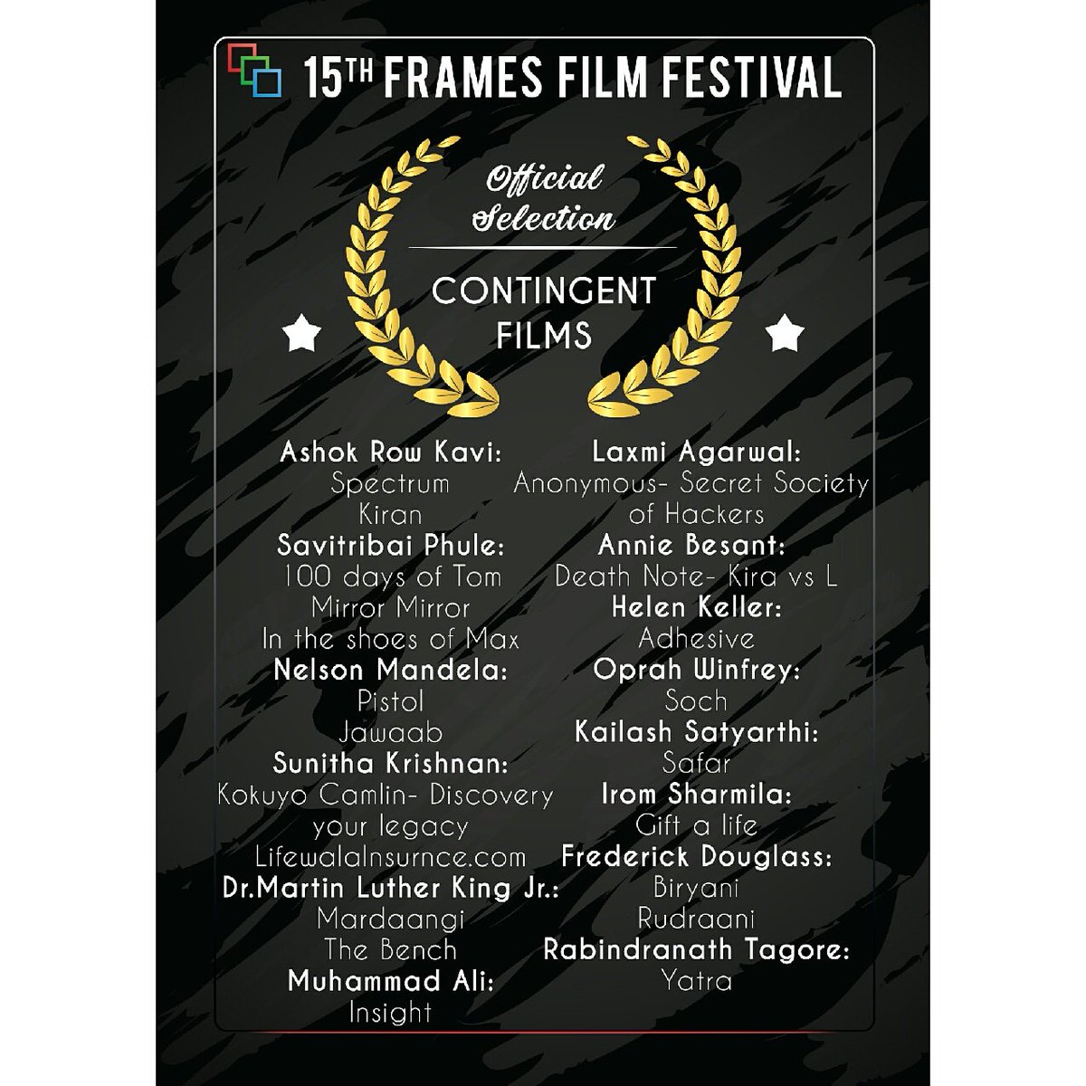 framesfilmfest's tweet photo. We present to you the official selection of Contingent films for 15th Frames Film Festival.💥
#15thframes
#FramesFilmFestival https://t.co/R7LNpTYdoG