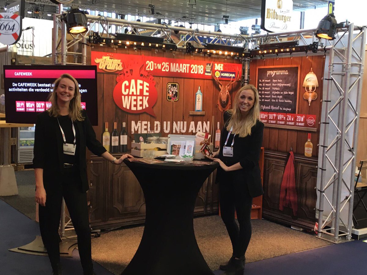 Tot en met donderdag staat de cafeweek op de Horecava , heeft u een horecaonderneming schrijf u in voor de leukste horecaweek van Nederland . U vindt ons in hal 5