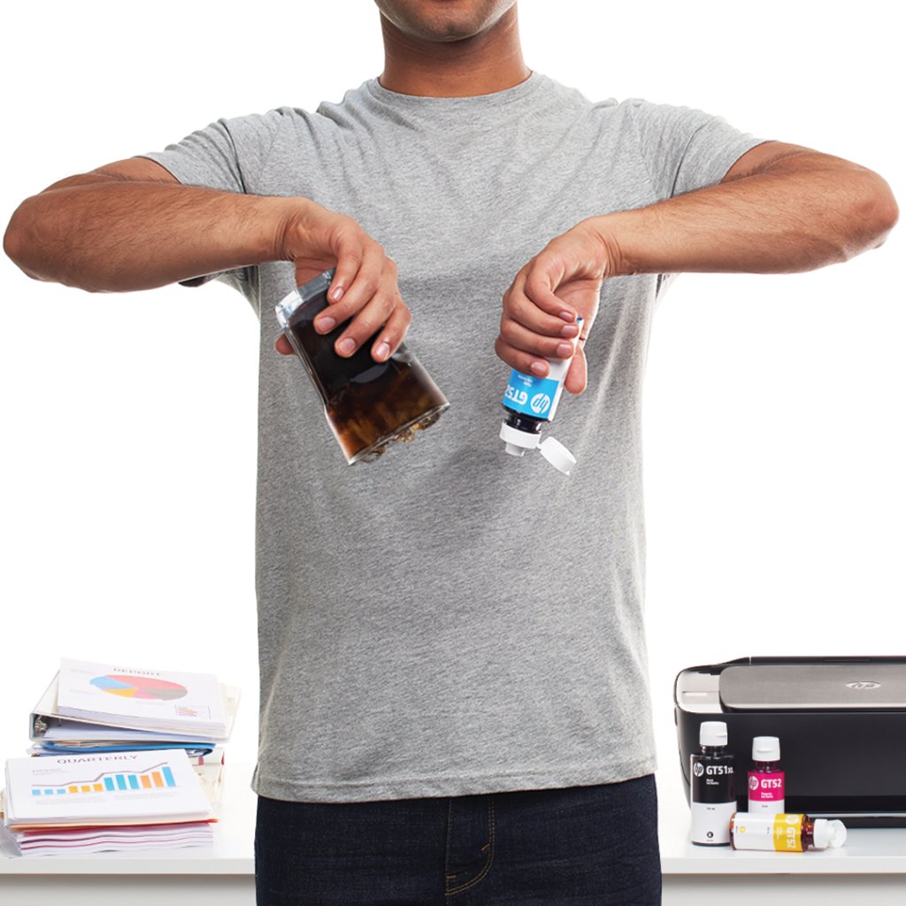 Which one is a trick? The drink or the ink? Here's a guess, our DeskJet GT 5820 has a spill-free technology 😉