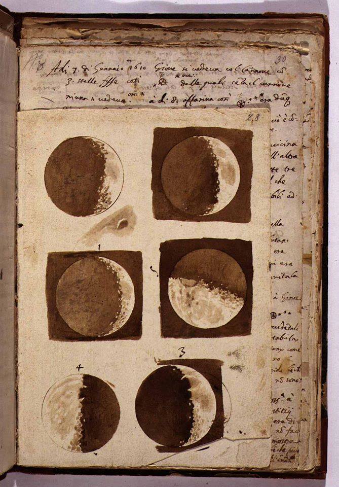 Drawings of the Moon by Galileo Galilei, from Sidereus Nuncius (Starry Messenger) 1610