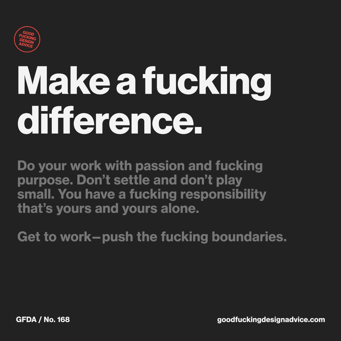 CinderFoxDesign's tweet image. No. 168 / Make a fucking difference. #MondayWeekly #MondayMotivation ctt.ec/0897f+