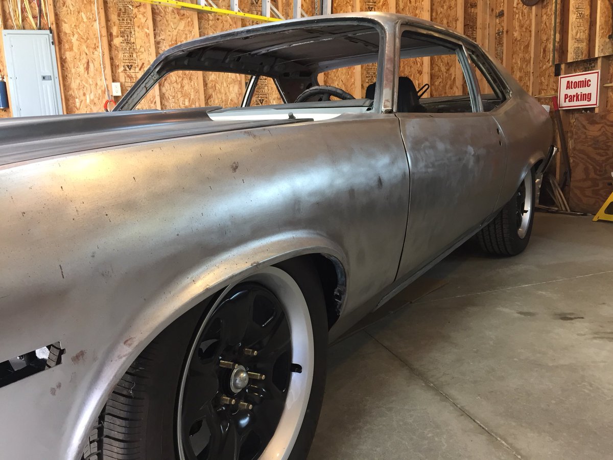 atomic_speed's tweet image. Watch the bare metal Nova being built on Atomic Speed Garage It’s getting its LS3 and TKO600 fitted right now.