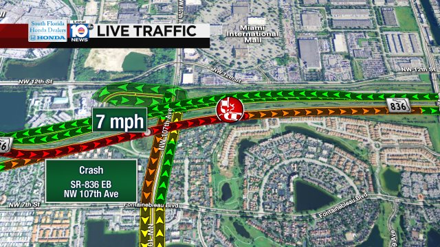 Crash on SR-836 EB at NW 107th Ave #traffic https://t.co/8oe8WknHl7