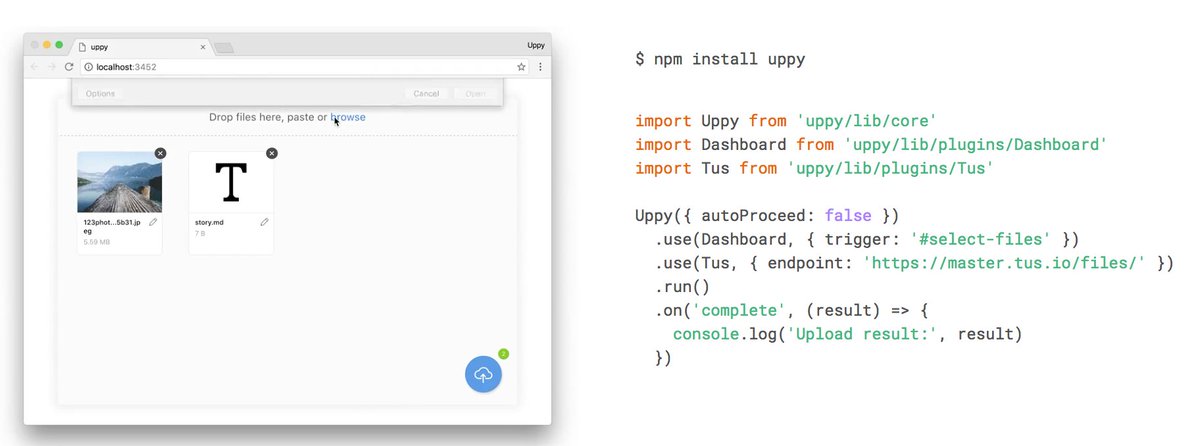 JavaScriptDaily's tweet image. Uppy: A Powerful, Modular JavaScript File Uploader - uppy.io (Integrates with any framework and can fetch files from numerous sources.)
