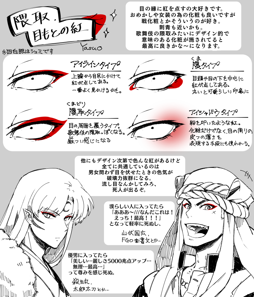 やすお على تويتر 5 隈取 目元の紅 男女問わず好き 主に和風キャラや中華キャラに入ってたらテンション上がる 顔に模様が入ってたり 戦化粧や刺青みたいなのが好きです やすお على تويتر 5 隈取 目元の紅 男女問わず好き 主に和風キャラや中華キャラに入ってたらテンション上がる 顔に模様が入ってたり 戦化粧や刺青みたいなのが好きです