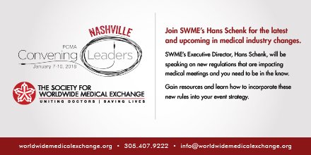 Today at 1:30 pm SWME’s Hans Schenk will speak on the latest and upcoming in medical industry travel changes. #PCMA #SWME #ConveningLeaders