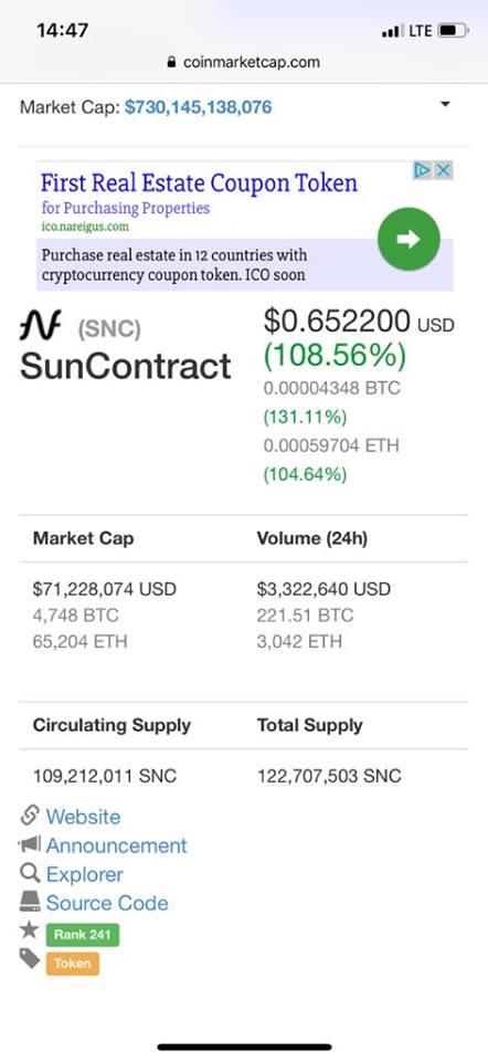 sun_contract's tweet photo. The price action on #suncontract $SNC today is really amazing. Market cap and price all-time high is something that gives our high motivation additional push to deliver the first energy peer to peer market based on #blockchain technology. https://t.co/TSZuyeG0cW
