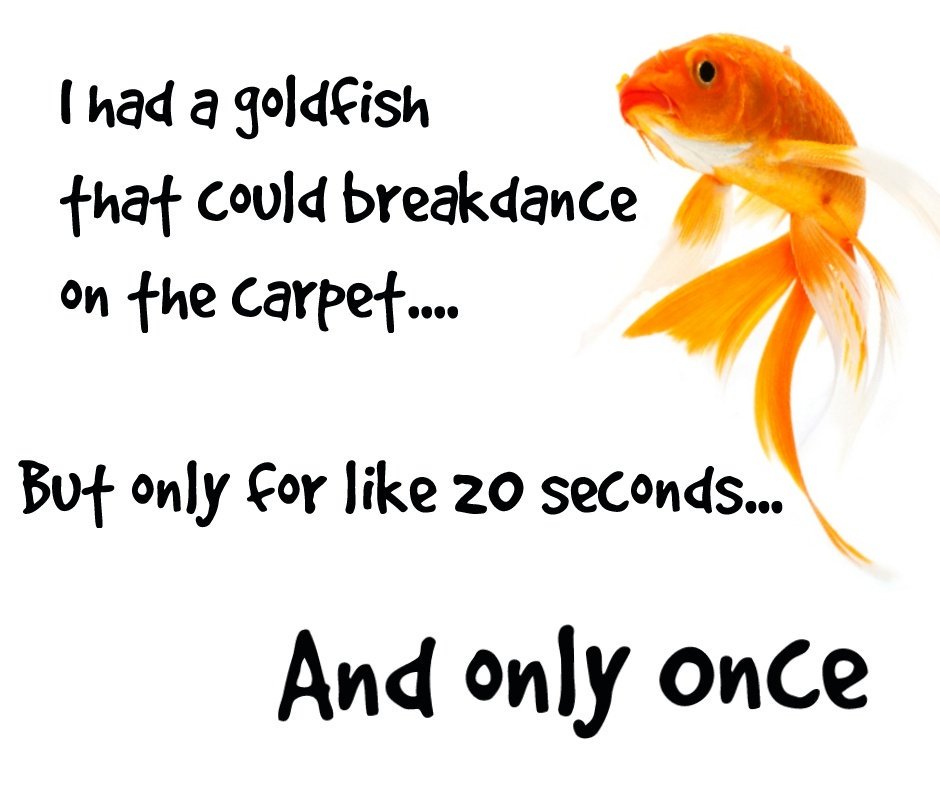 My goldfish can breakdance for 20 seconds