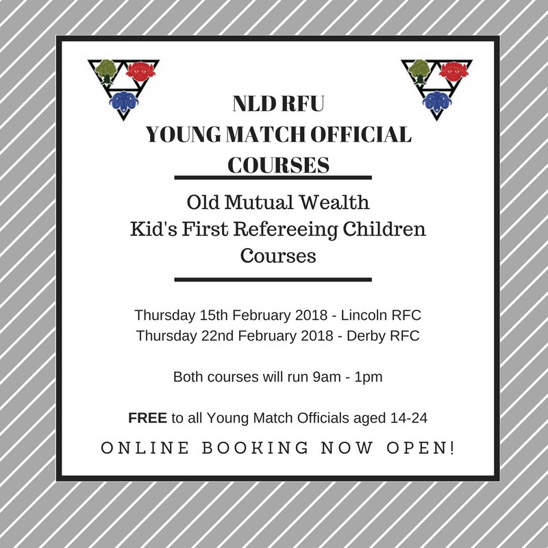 Upcoming <a href="/NLDYoungRefs/">NLD Young Officials</a> courses announced <a href="/Lincoln_Rugby/">Lincoln Rugby Club</a> &amp; <a href="/DerbyRugbyClub/">DerbyRugbyClub</a> in February!  Booking now open &amp; FREE to 14-24 yr olds.

nldrfu.co.uk/nld-young-matc…

#Rugby #Refereeing
