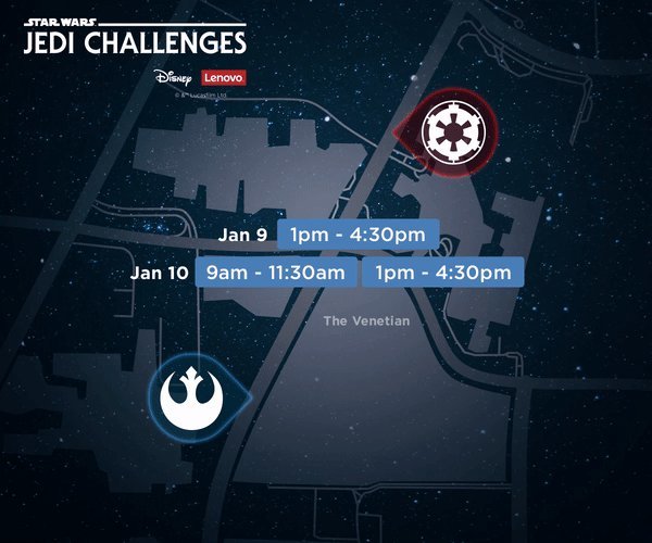 Th_Boyer's tweet photo. LAS VEGAS: Join us on Jan 9 &amp; 10 in Delmonico (inside the Venetian) to demo Star Wars: Jedi Challenges and awaken your inner Jedi! #LenovoCES https://t.co/dmWXSCcbCM https://t.co/lhFDfrGGWl