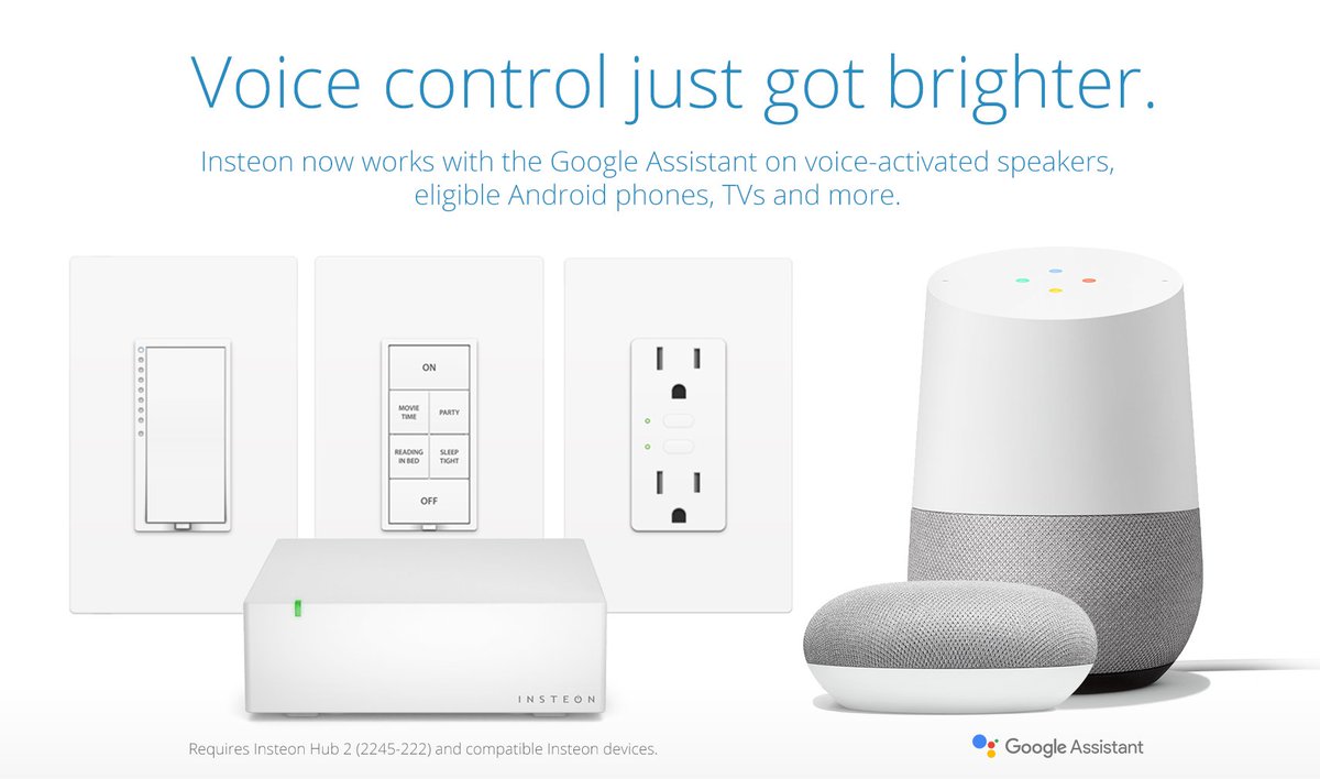 Insteon's tweet image. Insteon now works on your Google Assistant enabled devices, like Google Home. Learn more insteon.com/google-home