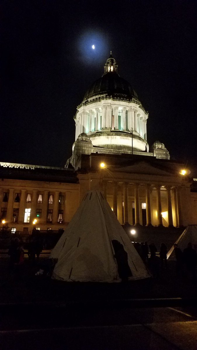 Native American occupation of WA Statehouse lawn. For water and life. #noLNG253 #WaterisLife #MMIW #TimesUp #ClimateCountdown  (photo by Angie Spencer)