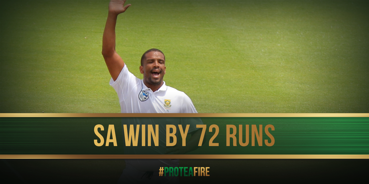 ProteasMenCSA's tweet image. India 135 all out. Proteas win by 72 runs wIth a career best for VernoN Philander who finishes with impressive figures of 6/42 #SAvIND #ProteaFire #FreedomSeries