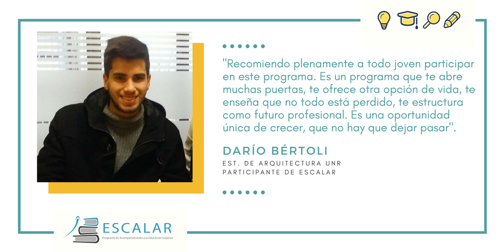 ProgramaEscalar's tweet photo. Darío Bértoli nos cuenta qué significa Escalar para él y por qué lo recomienda a otros jóvenes 🔊Si querés participar de la nueva convocatoria 2018, inscribite ingresando a https://t.co/ha1oy85Zwu 😉 https://t.co/UZo8PX5o8V
