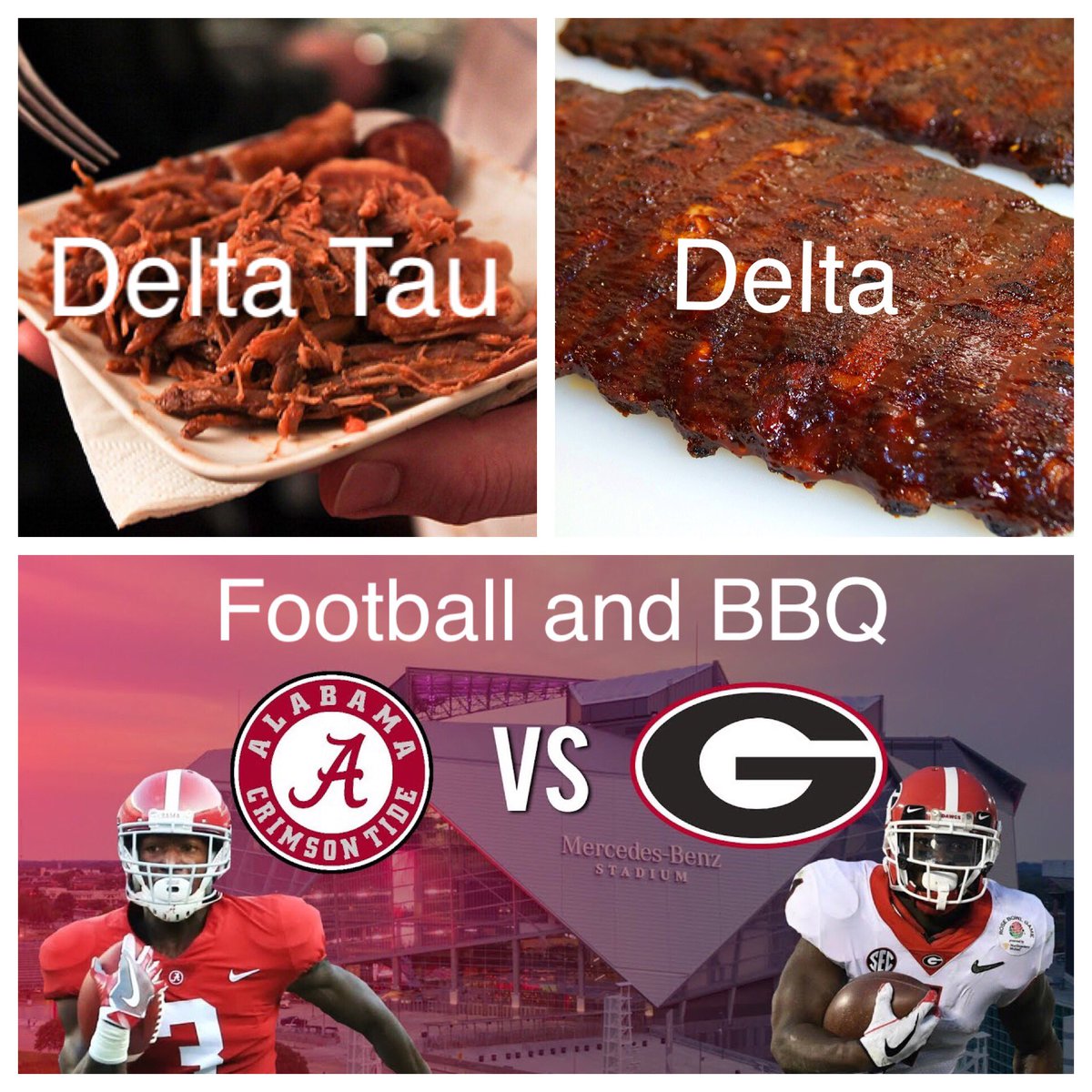 Come out tonight and watch the College Football National Championship and enjoy some BBQ with the brothers of Delta Tau Delta #RushExcellence #ExcellenceEatsBBQ
