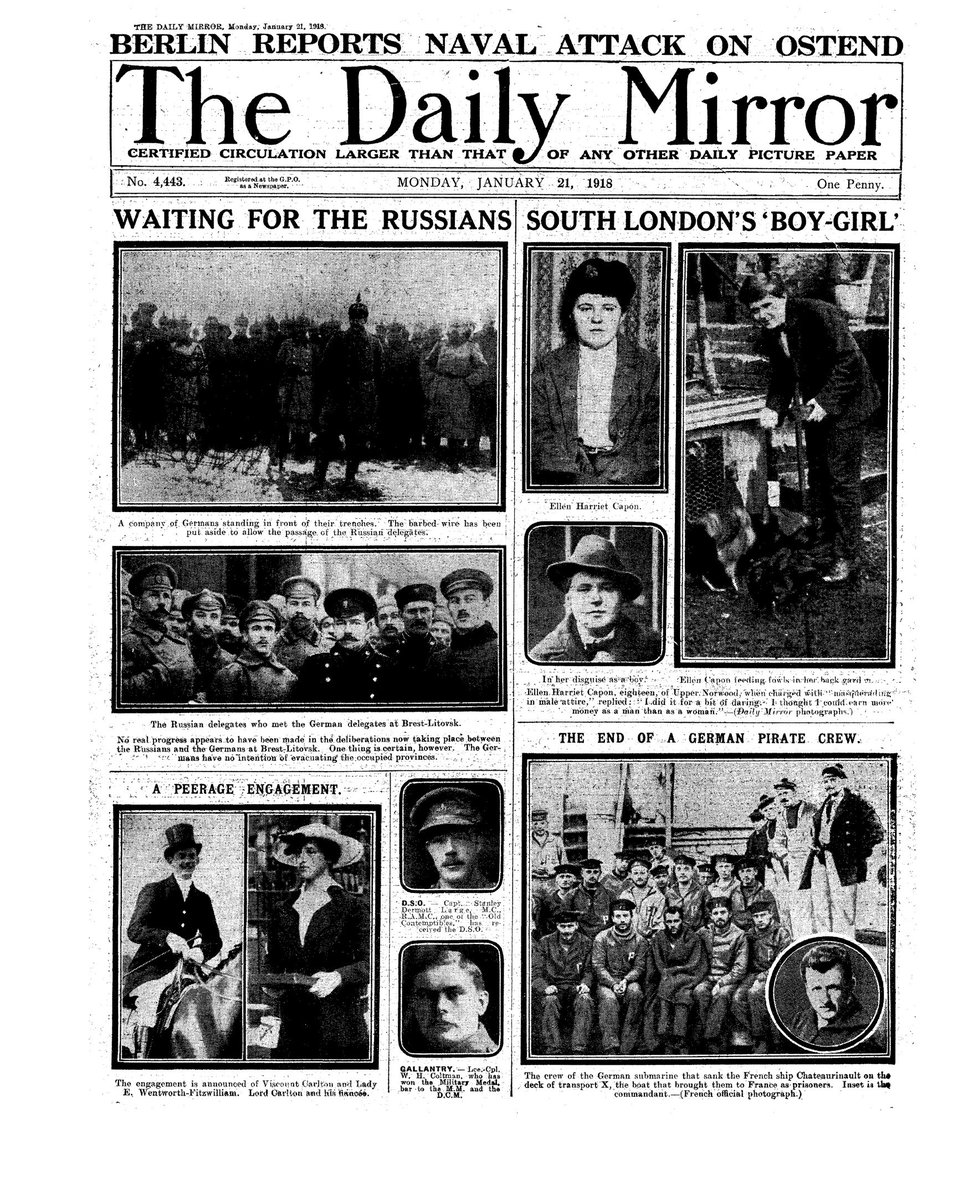 andylines's tweet photo. Gender pay row:  This @DailyMirror front page 100 years ago.  Woman charged for "masquerading" as a man for 2 years tells court:   “I thought I could earn more money as a man than a woman.” https://t.co/cdM4Ex6aex