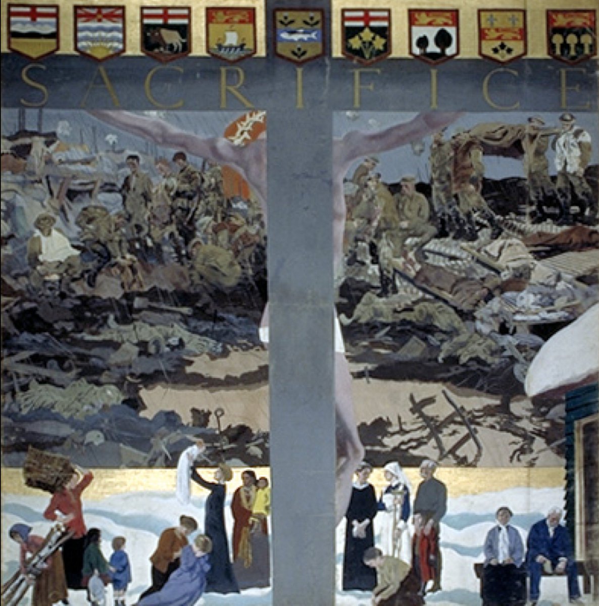 AEMcKayRFC's tweet photo. @ProfessorBroad @utpress Thread. It is hard to remember now, but many in the generation that fought the Great War believed it had been worth it: a great struggle to save civilization, as seen in this painting by Charles Sims @CanWarMuseum https://t.co/1akUGs0UAu