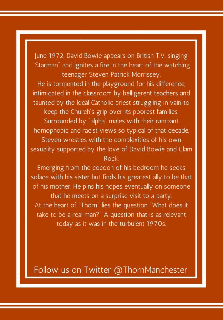 We are so excited to announce ‘Thorn’ will be performed at two  fantastic theatres this year, Oldham Coliseum and Salford Arts Theatre. Tickets on sale for Salford Arts NOW, and tickets for Oldham Coliseum go on sale later this week!