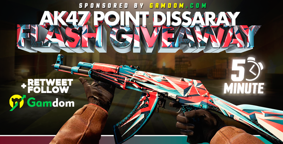 gamdom's tweet image. ⛈️ Flash Giveaway ⛈️

🎁 Minimal Wear AK-47 | Point Disarray 🎁

✅ Retweet
✅ Follow us
✅ AntiBot - Reply with 2nd, 3rd and Last character of your "@"Twitter(In Order)

⚡️Winner will be picked in 5 minutes Good luck everyone!⚡️