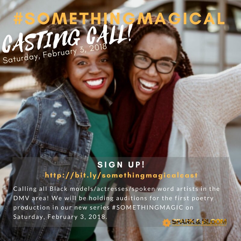 SparkBloomCo's tweet photo. We are #nowcasting for our next video series: #SomethingMagic!
Sign up: https://t.co/m46qAqAT73
Watch our first video: https://t.co/v05h9TyPwf
#SparkAndBloom https://t.co/F8DBFqafJa