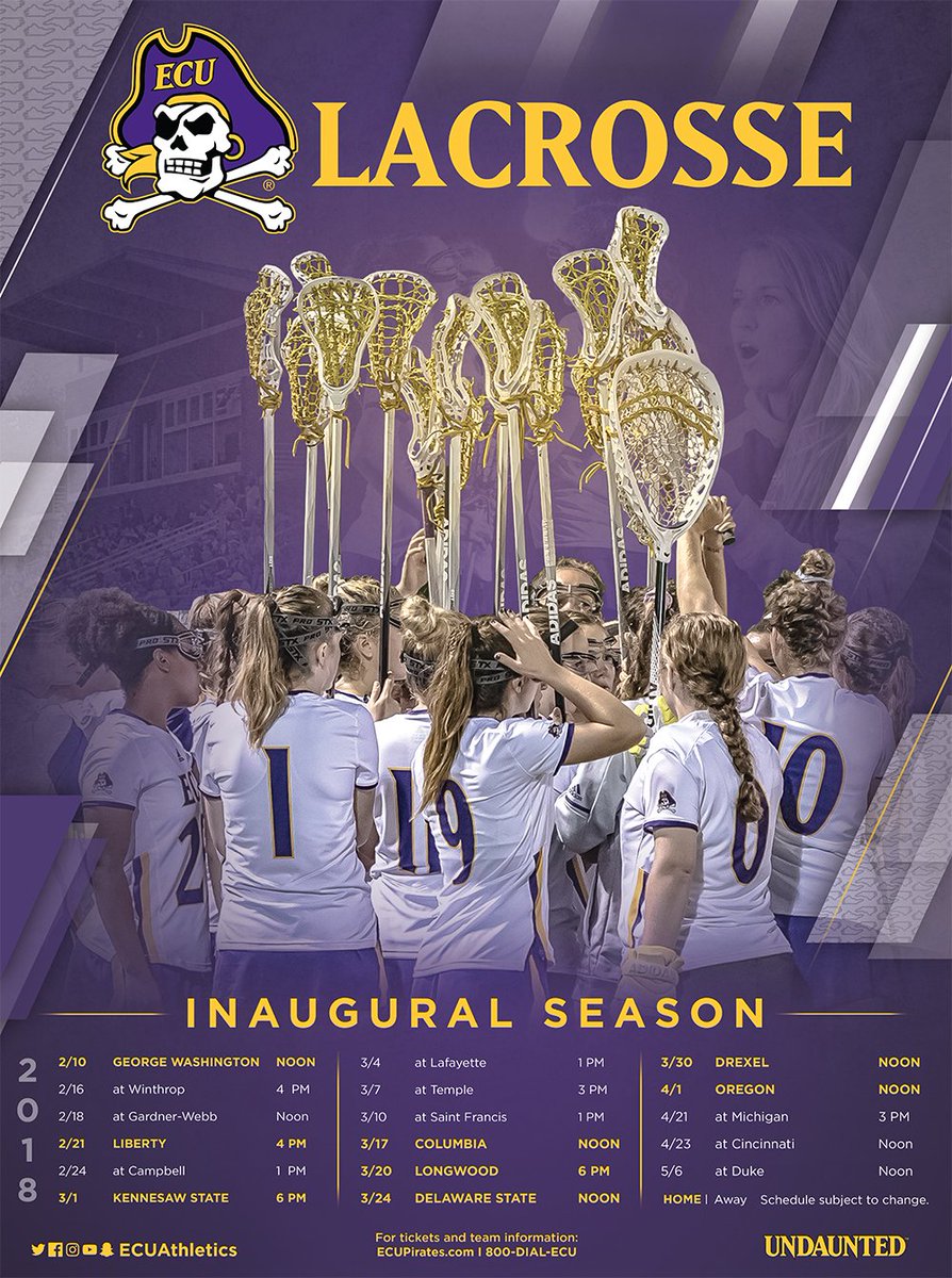 Don't miss any of @ecuwlax inaugural season! Tickets go on-sale February 1st. Tickets will be $6 Adults and $3 Youth (12 and under). If you want to want to bring a group to a game, give us a call at 1-800-DIAL-ECU. #GoPirates